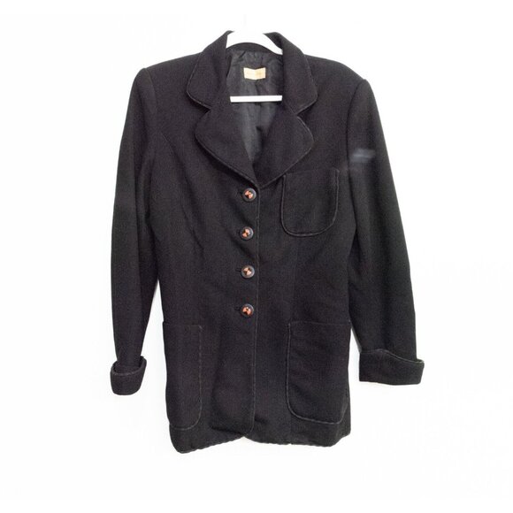 Elena Urrutia Womens Black Blazer Jacket Collared 4 Front Buttons Long Sleeve M - Picture 1 of 6